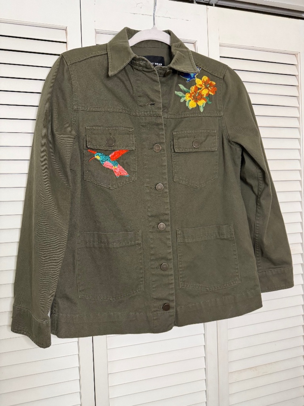 Who What Wear Olive Green Embroidered Utility Jacket w/Pockets Sz S